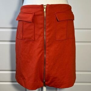 Banana Republic Rust Orange Zip Front A Line Skirt Pockets Textured Size‎ 2